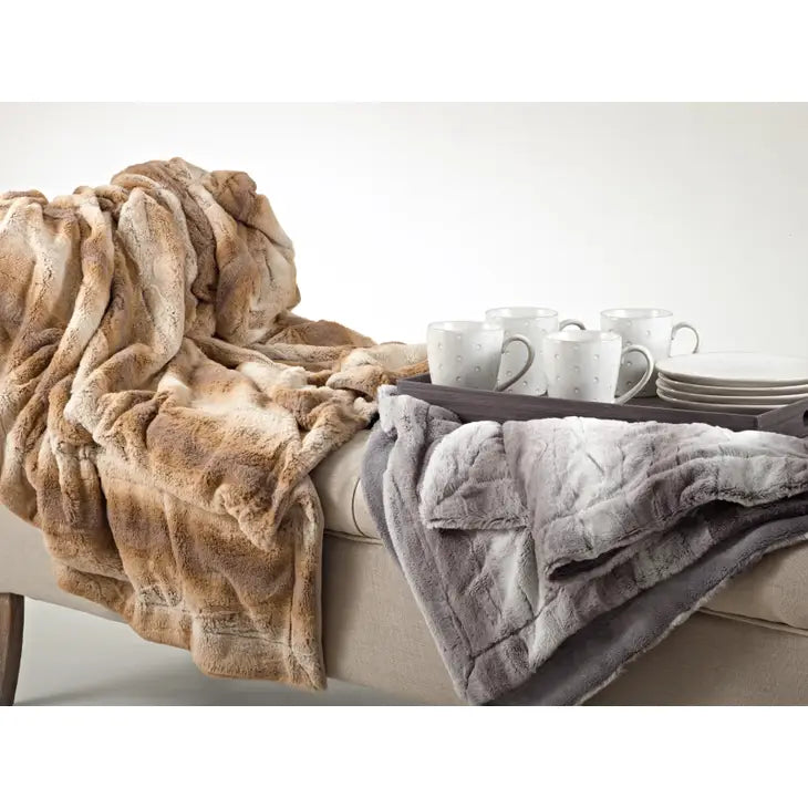 Aspen Gray Faux Fur Throw Blanket