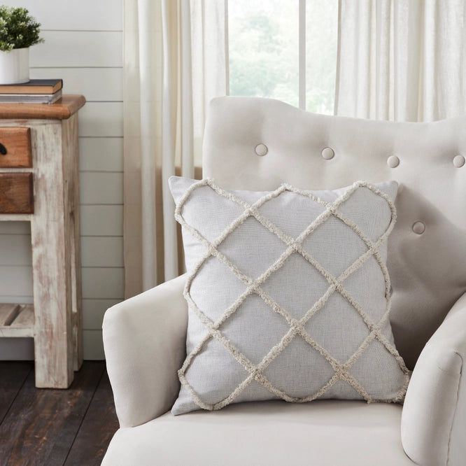 Frayed Lattice 20" Pillow - Oatmeal + Soft White