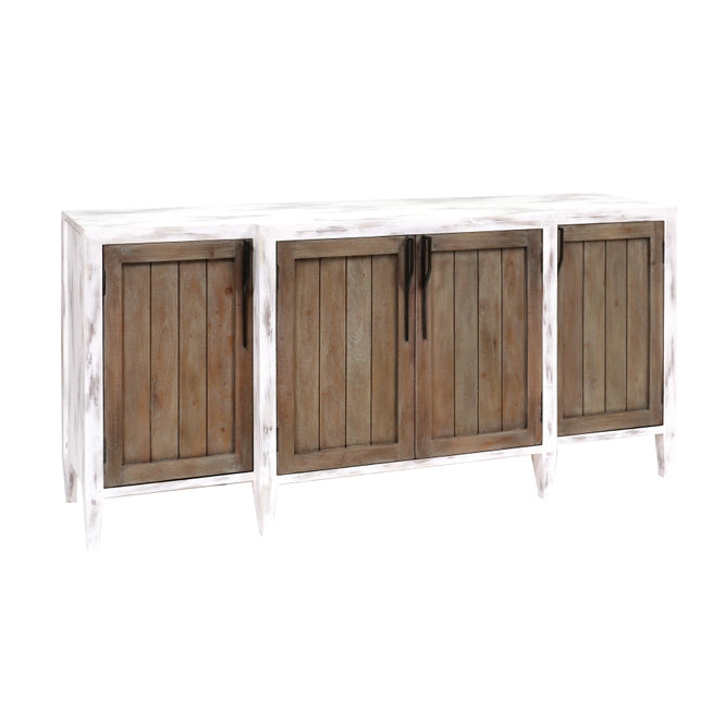 Pierce 72" 4- Door Breakfront Cabinet - Weathered White + Aged Brown