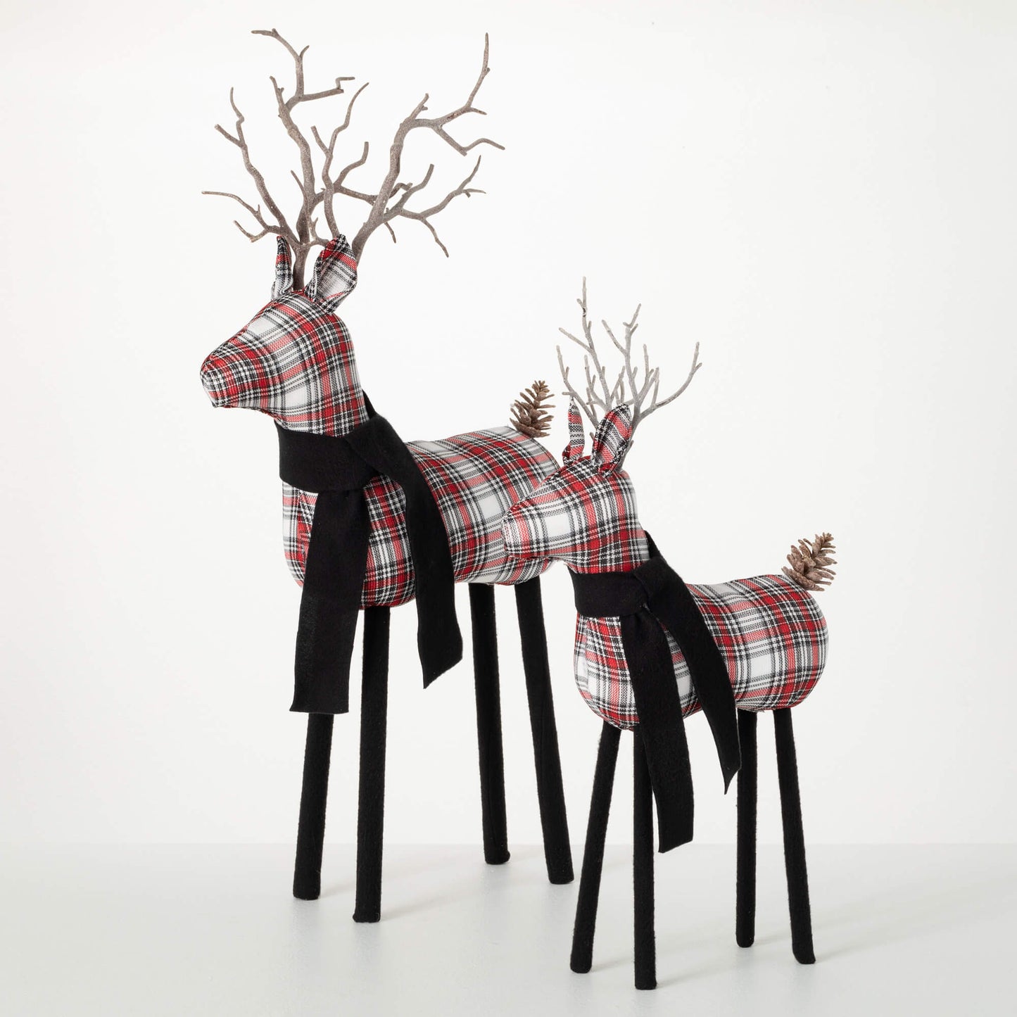 Black & Red Plaid Set Of 2 Deer Figurines