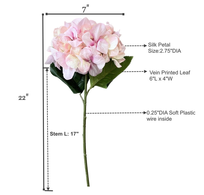 Soft Pink 22" Hydrangea Floral Stem