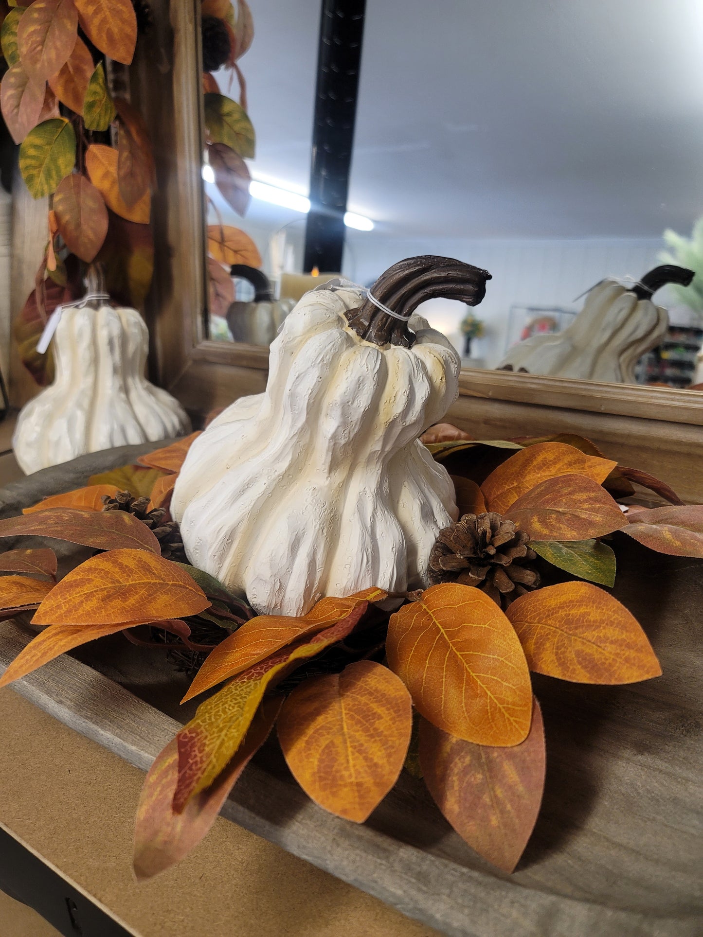 Tall 8" White Resin Pumpkin