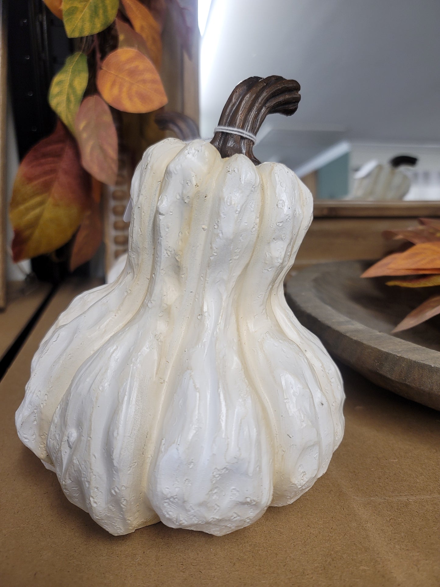 Tall 8" White Resin Pumpkin