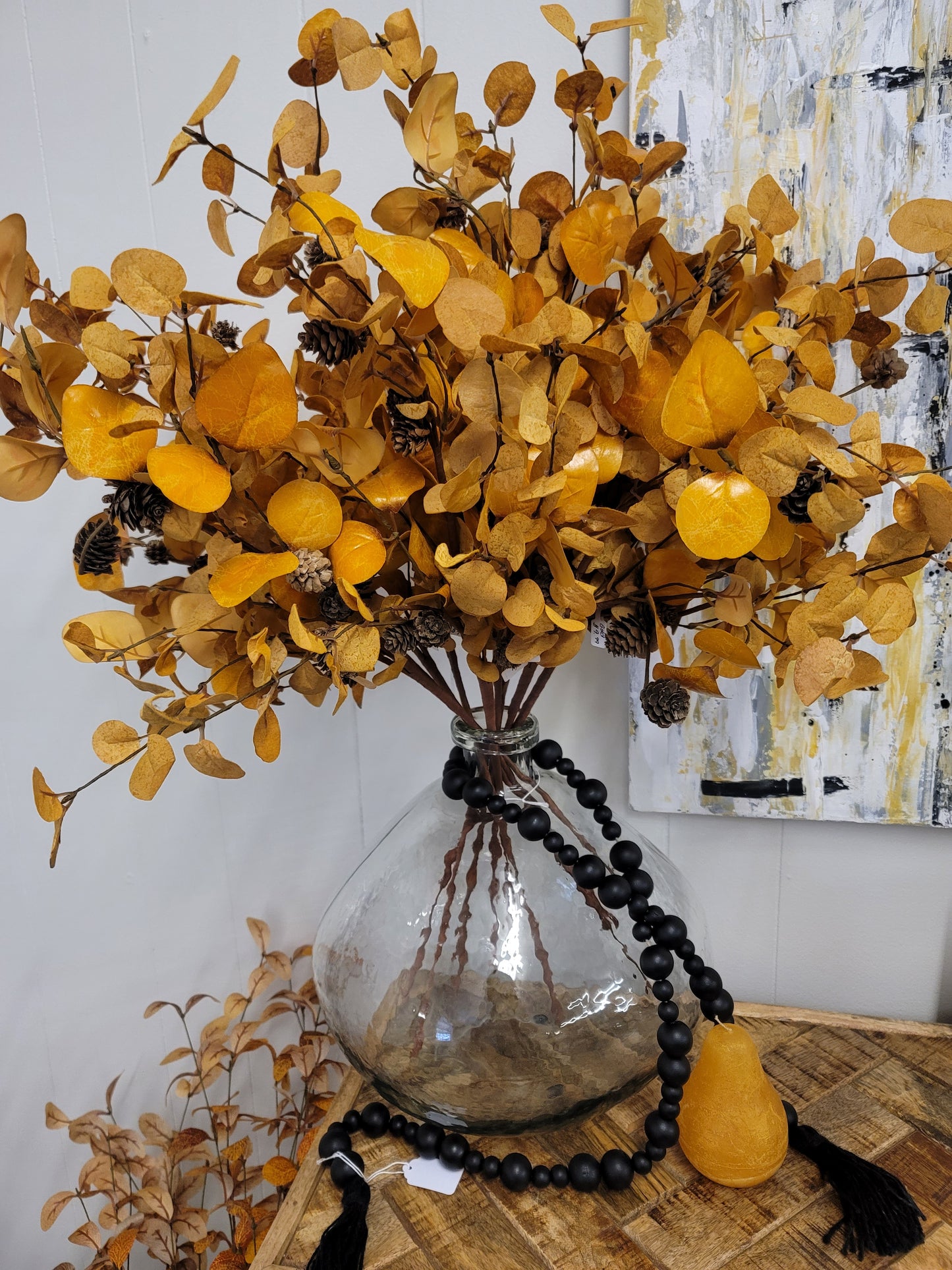 Gold Eucalyptus with Mini Pinecones Branch