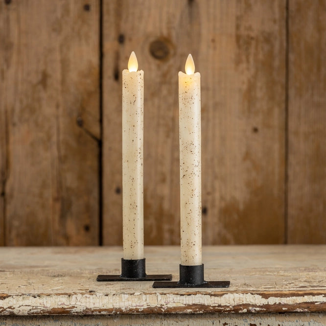 Speckled Cream 9.5" Moving Faux Flame Taper Candle - Set of 2