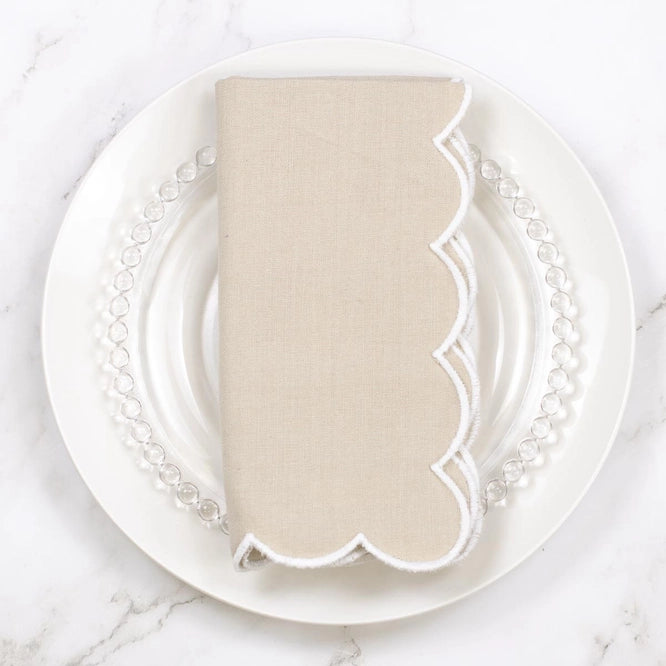 Flax & White 18" Scalloped Napkin