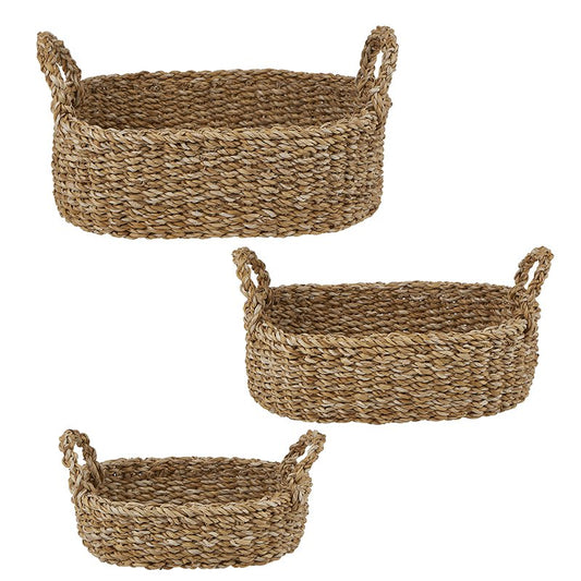 Woven Seagrass Oval Tray Basket Set of Three