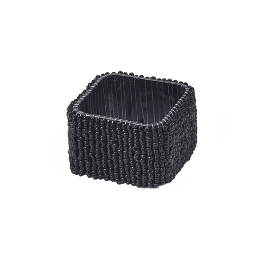 Black Beaded Square Napkin Ring