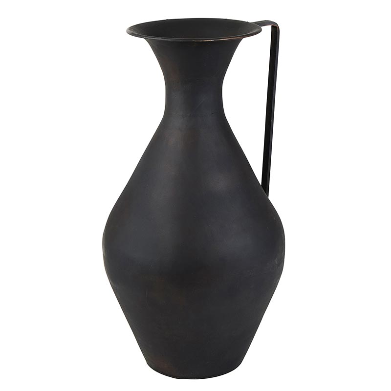 Ezra 15" Black Metal Vase With Handle