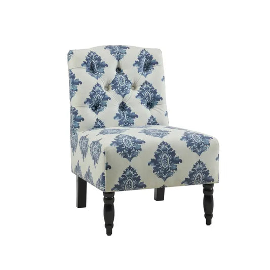 Eloise 22" Tufted Accent Chair - Cream + Navy Damask