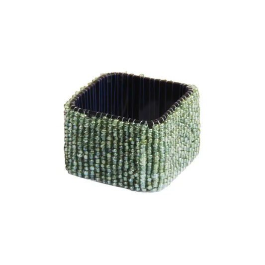 Green Beaded Square Napkin Ring