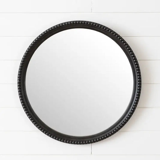 Harper 24" Round Beaded Wood Mirror - Onyx