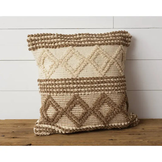 Marley 18" Chunky Diamond Weave Pillow - Cream + Taupe