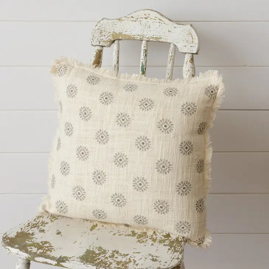 Nola 16" Medallion Pillow - Cream + Gray