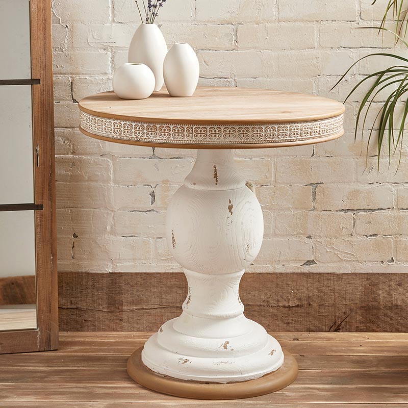 Elena Distressed Two Tone Accent Table - Natural Fir + Vintage White